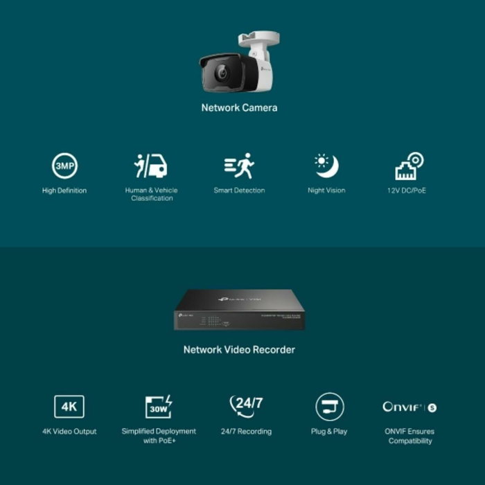Tp-Link VIGI Kit de videovigilancia 3MP con 4 cámaras Bullet C330I y NVR de 8 canales PoE+ Tp-Link VIGI Kit de videovigilancia 3MP con 4 cámaras Bullet C330I y NVR de 8 canales PoE+