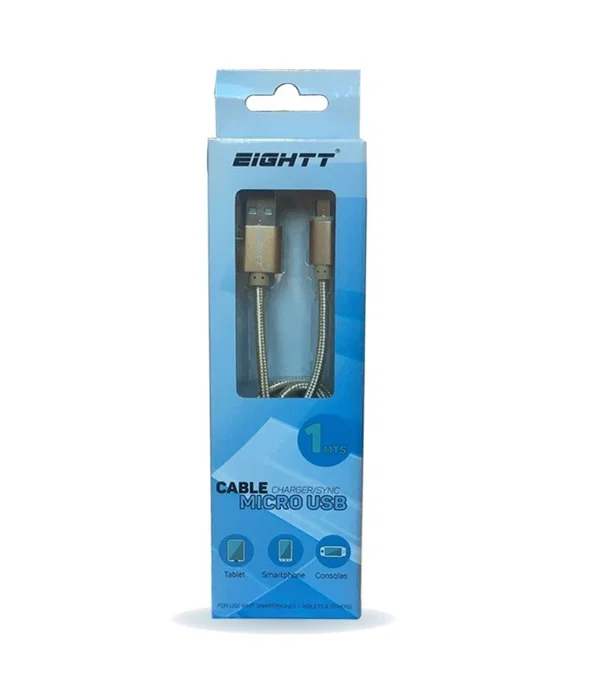 Eightt ECM-1G Cable USB 2.0 A a Micro USB B 1m Trenzado Nylon Oro - Carga y Sincronización