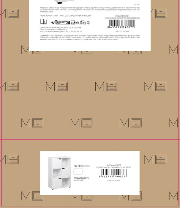 Inde Estantería Cubo con 3 Puertas y 6 Compartimentos Mueble Kit - 60x29x90 cm