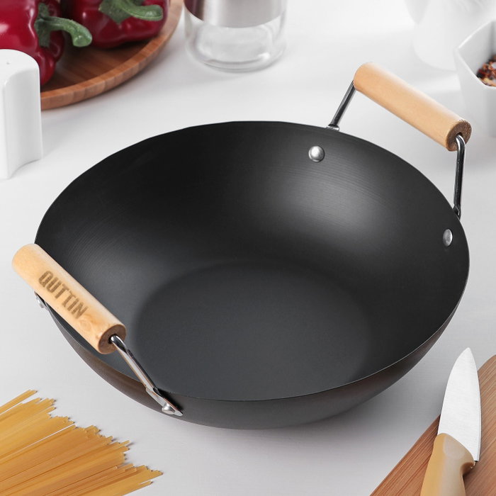 Inde Quttin Sartén Wok con 2 Asas de Madera 30 cm (6 Unidades) Inde Quttin Sartén Wok con 2 Asas de Madera 30 cm (6 Unidades)