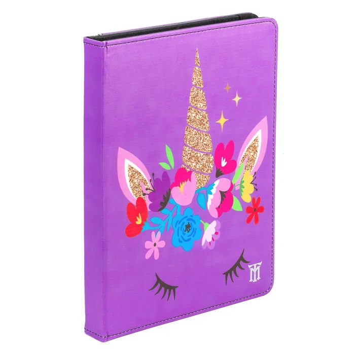 Maillon Technologique Urban Funda con Teclado USB para Tableta 9.7"-10.2" - Teclado Español 83 Teclas, Color Púrpura Unicorn, Multi Posición Stand, Interior Aterciopelado