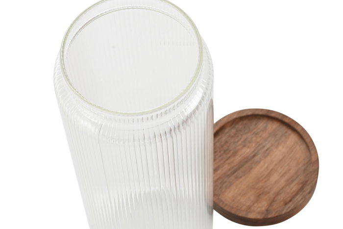 DKD Home Decor Bote Basicos Transparente Natural de Cristal y Acacia, Capacidad 1,25L, Dimensiones 9 x 25.7 x 9 cm (12 Unidades)