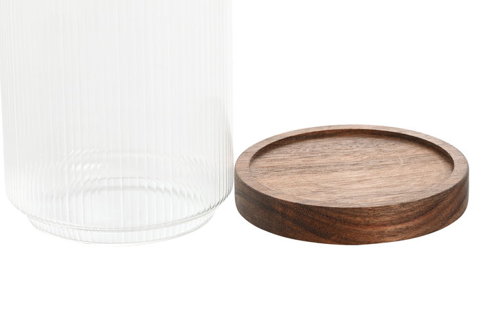 DKD Home Decor Bote Basicos Transparente Natural de Cristal y Acacia, Capacidad 1,25L, Dimensiones 9 x 25.7 x 9 cm (12 Unidades)