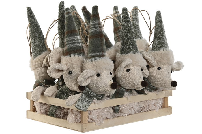 DKD Home Decor Decoracion Colgante Navidad Alpina Beige Verde 17 x 21 x 25 cm (12 Unidades)