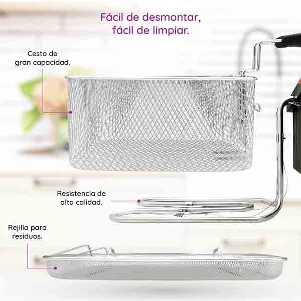 Grunkel MAXIFRYPRO Freidora de Aceite de 4.2 Litros, 3000W, Acero Inoxidable, Control de Temperatura y Temporizador, Tapa con Visor