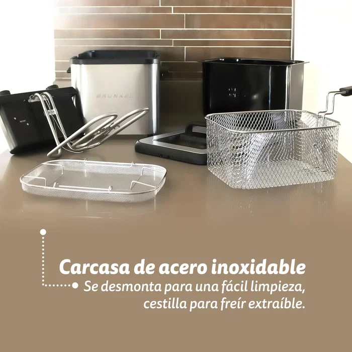 Grunkel MAXIFRYPRO Freidora de Aceite de 4.2 Litros, 3000W, Acero Inoxidable, Control de Temperatura y Temporizador, Tapa con Visor