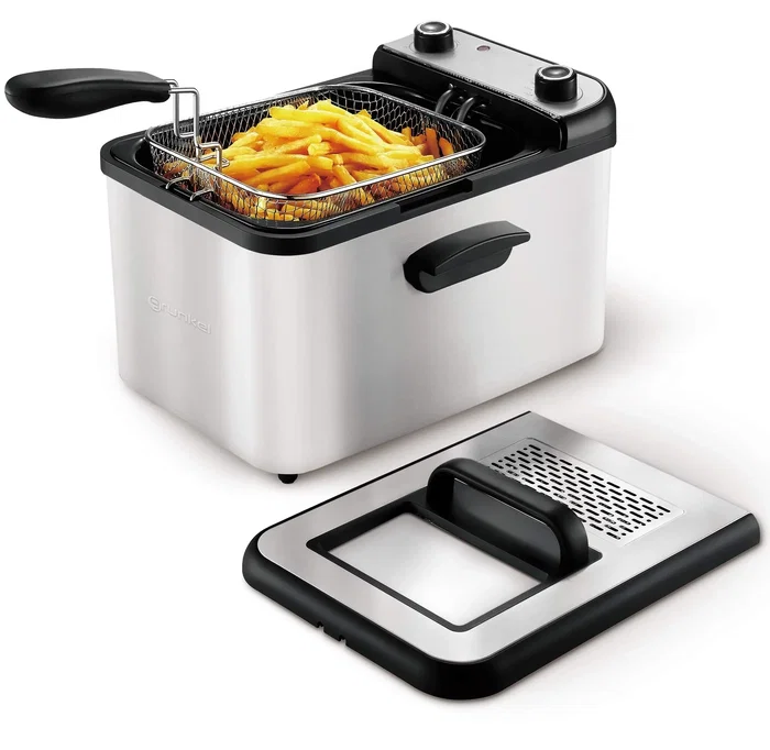 Grunkel MAXIFRYPRO Freidora de Aceite de 4.2 Litros, 3000W, Acero Inoxidable, Control de Temperatura y Temporizador, Tapa con Visor