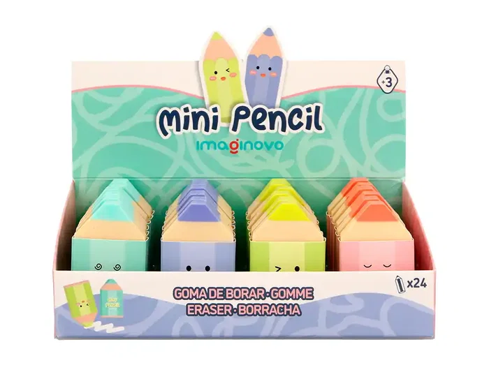 Imaginovo Goma de borrar mini en forma de lápiz, colores surtidos