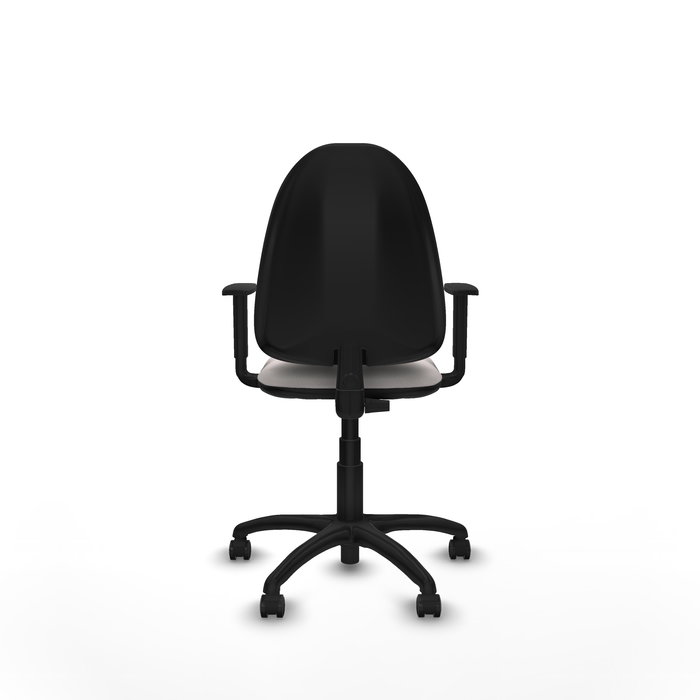 Silla de oficina Aýna con mecanismo Contacto permanente básico tapizada con Similpiel color Blanco. Equipada con Base poliamida negra, Brazos 1D y Ruedas de parqué