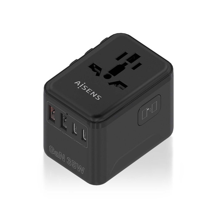 AISENS - ADAPTADOR ENCHUFE UNIVERSAL PARA VIAJE EU/USA/UK/AU CON CARGADOR USB GaN, 2xUSB-A (A1 QC3.0), 3xUSB-C (C1 PD3.0) 35W, NEGRO AISENS - ADAPTADOR ENCHUFE UNIVERSAL PARA VIAJE EU/USA/UK/AU CON CARGADOR USB GaN, 2xUSB-A (A1 QC3.0), 3xUSB-C (C1 PD3.0) 35W, NEGRO