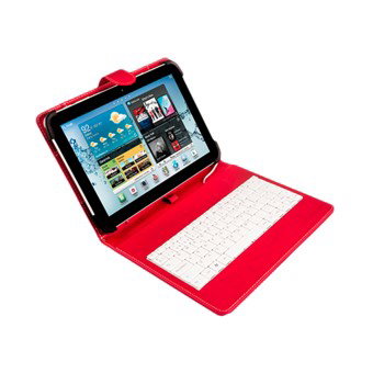 SILVER HT Funda Universal para Tablet 9-10,4 Pulgadas con Teclado Micro USB/USB-C Rojo/Blanco