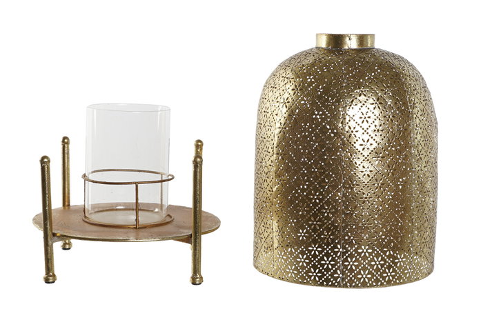 DKD Home Decor Portavela Dorado Metal y Cristal 24 x 33 x 24 cm