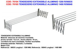 Finstock Tendedero Extensible Aluminio 1400 R/90840