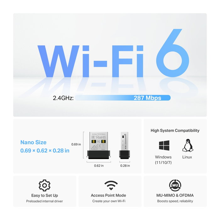 TP-Link Archer TX1U Nano AX300 Adaptador WiFi 6 USB