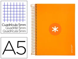 Antartik Cuaderno espiral micro A5 120 hojas 90 gr cuadro 5mm 5 bandas color mostaza