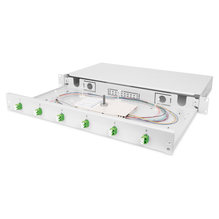 Digitus Caja de empalme de fibra óptica 1U, 6 puertos LC-APC DX OS2, Gris claro