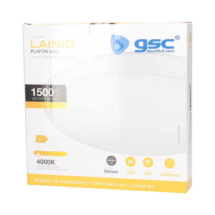 GSC Evolution Plafón LED Lainio con sensor de movimiento y crepuscular 16W 4000K Blanco GSC Evolution Plafón LED Lainio con sensor de movimiento y crepuscular 16W 4000K Blanco