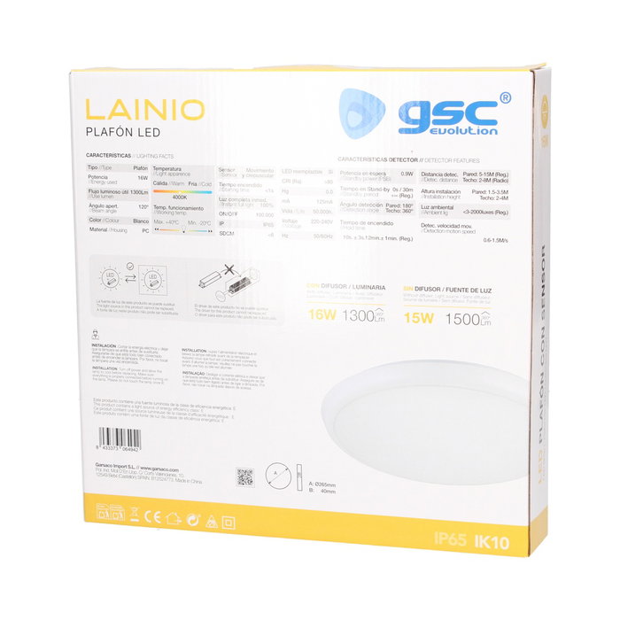 GSC Evolution Plafón LED Lainio con sensor de movimiento y crepuscular 16W 4000K Blanco GSC Evolution Plafón LED Lainio con sensor de movimiento y crepuscular 16W 4000K Blanco