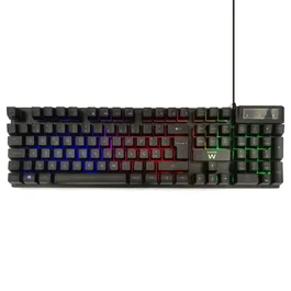 Ewent PL3319 Teclado Gaming USB de Membrana, QWERTY Portugués, Negro, Retroiluminación RGB LED Ajustable, Teclado Completo con Antifantasma y Teclas Multimedia