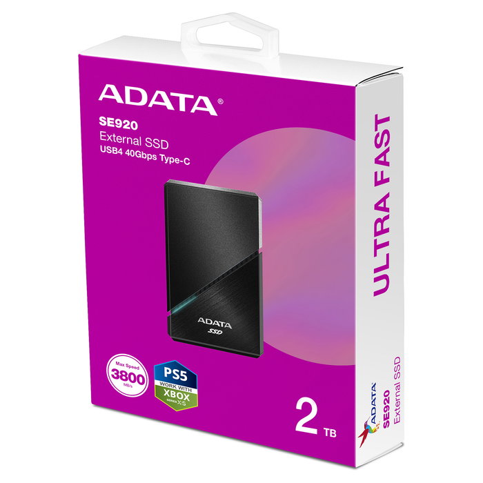ADATA SE920 Disco Duro Externo SSD 2TB USB 3.2 Gen 2 Tipo C Velocidad 3800MB/s Negro