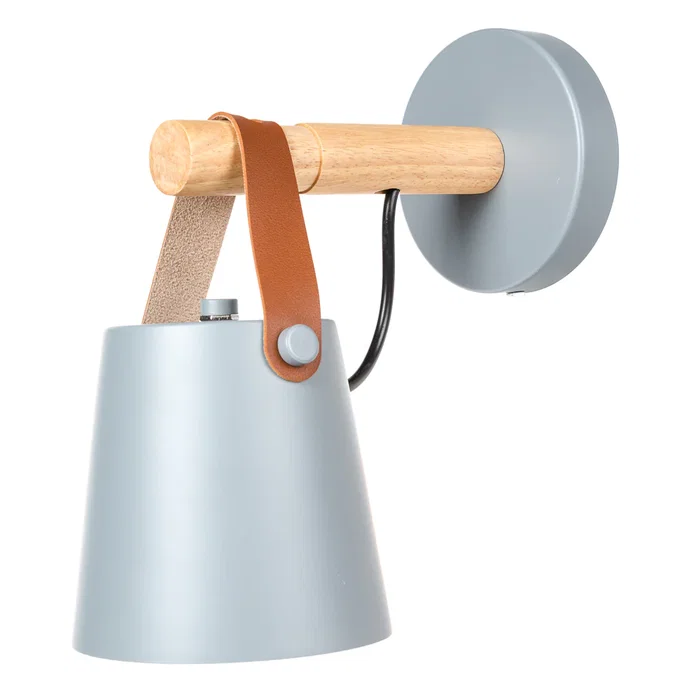 Aplique "Evelynn" SKD-W001-G Negro/Blanco/Gris y Madera con Detalle de Cuero - Estilo Moderno y Minimalista