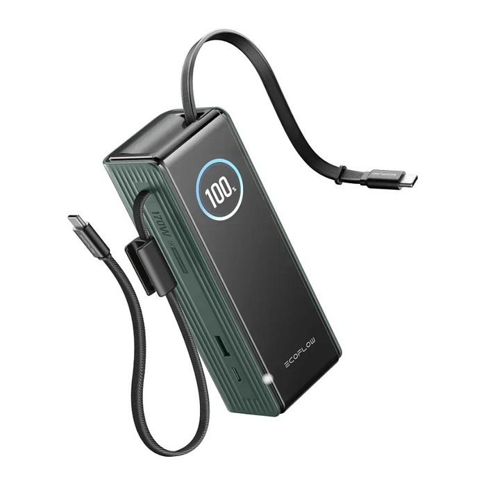 EcoFlow RAPID 25K Power Bank 25000 mAh 170 W Verde, Batería Externa con Cables Integrados, 4 Puertos USB-C y USB-A