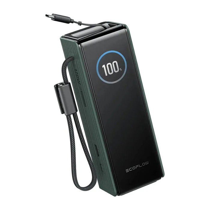 EcoFlow RAPID 25K Power Bank 25000 mAh 170 W Verde, Batería Externa con Cables Integrados, 4 Puertos USB-C y USB-A