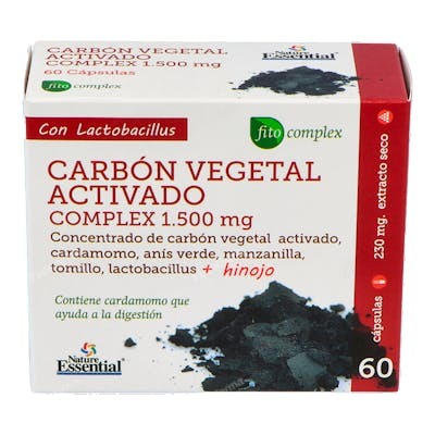 NATURE ESSENTIAL Carbón Vegetal Activado Complex 1500 mg, 60 cápsulas NATURE ESSENTIAL Carbón Vegetal Activado Complex 1500 mg, 60 cápsulas