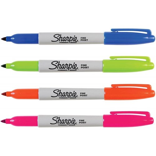 Sharpie Marcadores Permanentes Fine Surtido Neón, Punta Redonda 0,9 mm, 4 Unidades