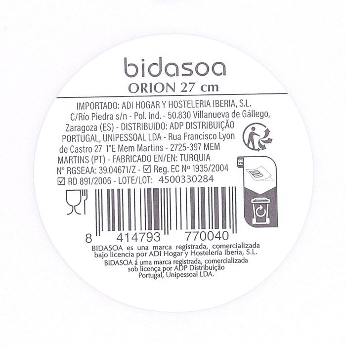 Bidasoa Plato Llano Orion Hydrozero 27 cm (6 Unidades) Blanco Bidasoa Plato Llano Orion Hydrozero 27 cm (6 Unidades) Blanco