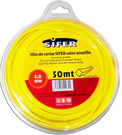 SIFER Hilo de Desbrozadora Cuadrado Amarillo 3.00 mm x 50 m