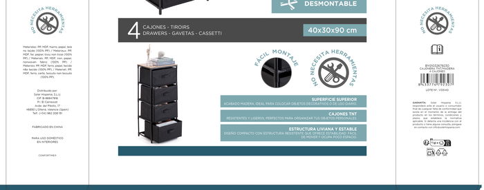 Confortime Cajonera TNT/Madera 4 Cajones 40 x 30 x 90 cm (4 Unidades)