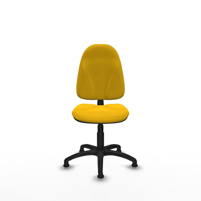 Silla de oficina Algarra con mecanismo Contacto permanente básico tapizada con Tela color Amarillo. Equipada con Base poliamida negra, Sin brazosy Topes Silla de oficina Algarra con mecanismo Contacto permanente básico tapizada con Tela color Amarillo. Equipada con Base poliamida negra, Sin brazosy Topes