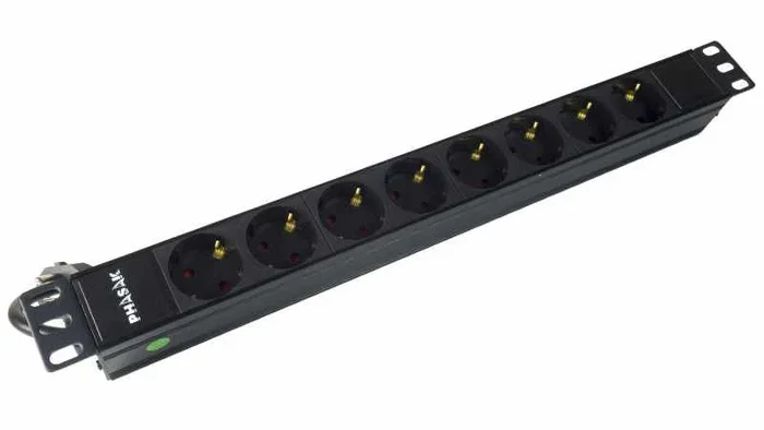 PHASAK BNS 3518 Regleta Rack 19" 8 Tomas Schuko 16A 3500W 250V Color Negro 1.5 m