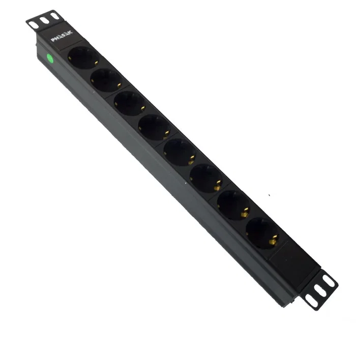 PHASAK BNS 3518 Regleta Rack 19" 8 Tomas Schuko 16A 3500W 250V Color Negro 1.5 m