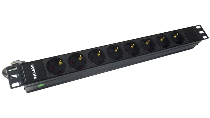 PHASAK BNS 3518 Regleta Rack 19" 8 Tomas Schuko 16A 3500W 250V Color Negro 1.5 m