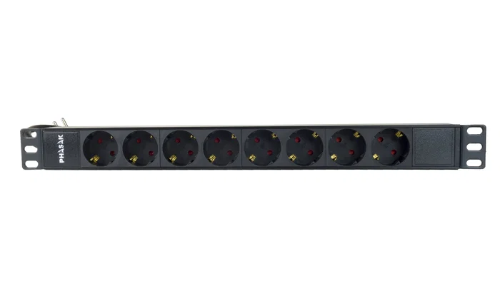 PHASAK BNS 3518 Regleta Rack 19" 8 Tomas Schuko 16A 3500W 250V Color Negro 1.5 m