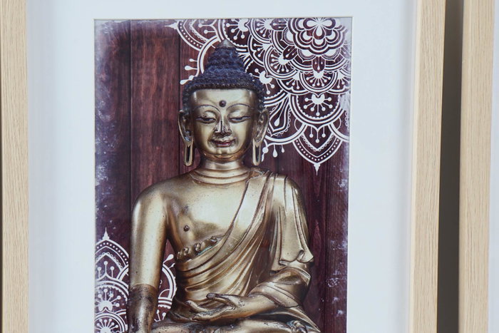 DKD Home Decor Cuadro Buda Enmarcado Dorado Pack de 4 Surtido 35x2x45 cm