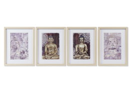 DKD Home Decor Cuadro Buda Enmarcado Dorado Pack de 4 Surtido 35x2x45 cm