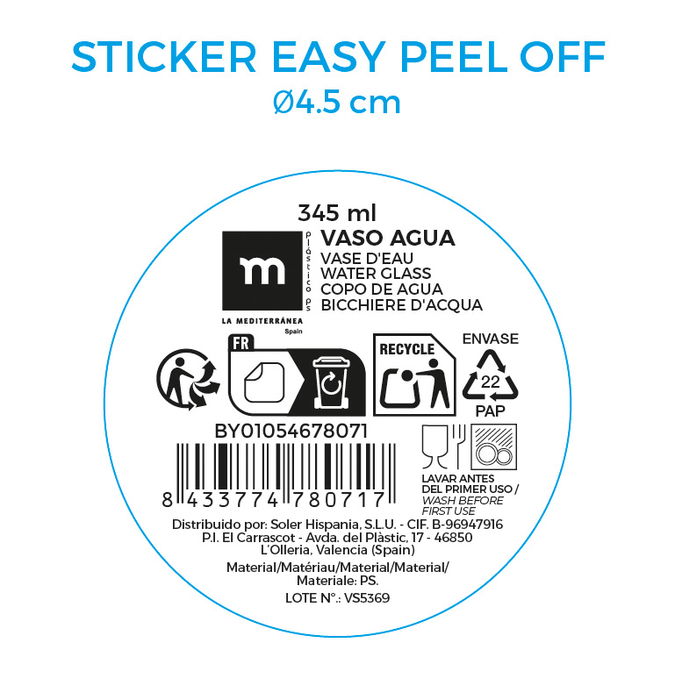 Inde Vaso Agua 345 ml con dimensiones 8.3 cm (ancho) x 8.8 cm (alto) x 8.3 cm (largo) (12 Unidades)