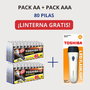 TOSHIBA Promo Pack 80 Pilas Alcalinas AA + AAA con Linterna Blanca de Regalo