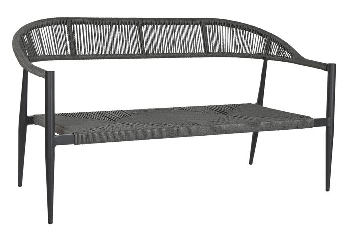 DKD Home Decor Sofá Terraza y Jardín Ratán Aluminio Negro Gris Oscuro 55 x 76 x 131 cm