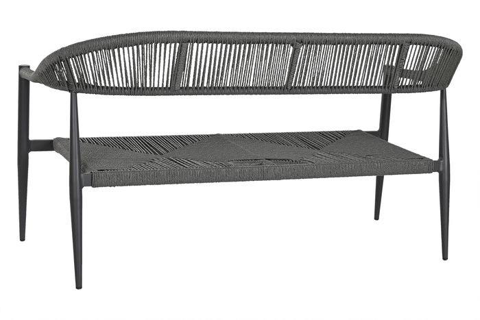 DKD Home Decor Sofá Terraza y Jardín Ratán Aluminio Negro Gris Oscuro 55 x 76 x 131 cm