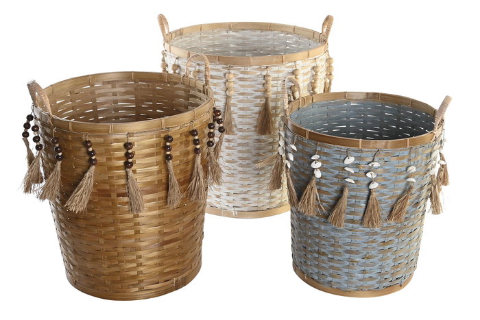 DKD Home Decor Cesta Balines 44x49 36x46 Set 3 Piezas Multicolor Bambú 45 x 54 x 49 cm