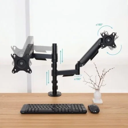 TooQ Soporte de Mesa para 2 Monitores DB1533TNR-B Giratorio Inclinable Negro hasta 32"