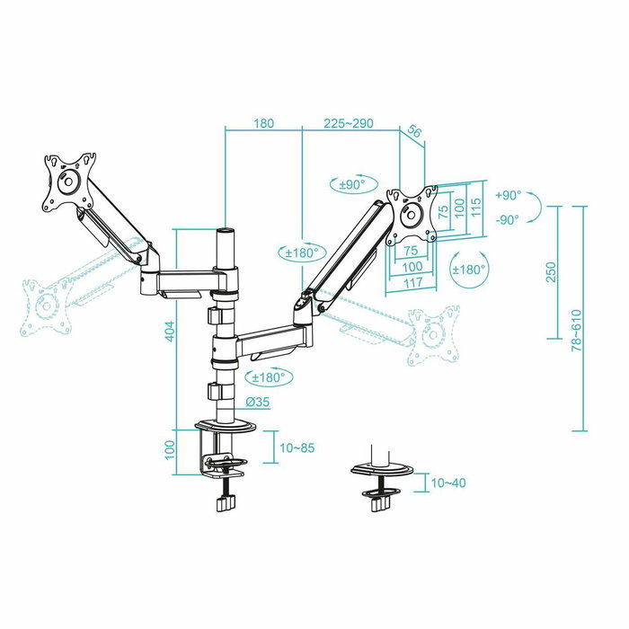 Tooq Soporte de Mesa para 2 Monitores DB1533TNR-B Negro