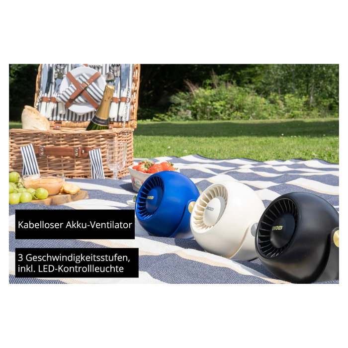 Unold 86679 Breezy Bowl Ventilador de Mano Recargable 6W 3 Velocidades Negro y Azul 9cm