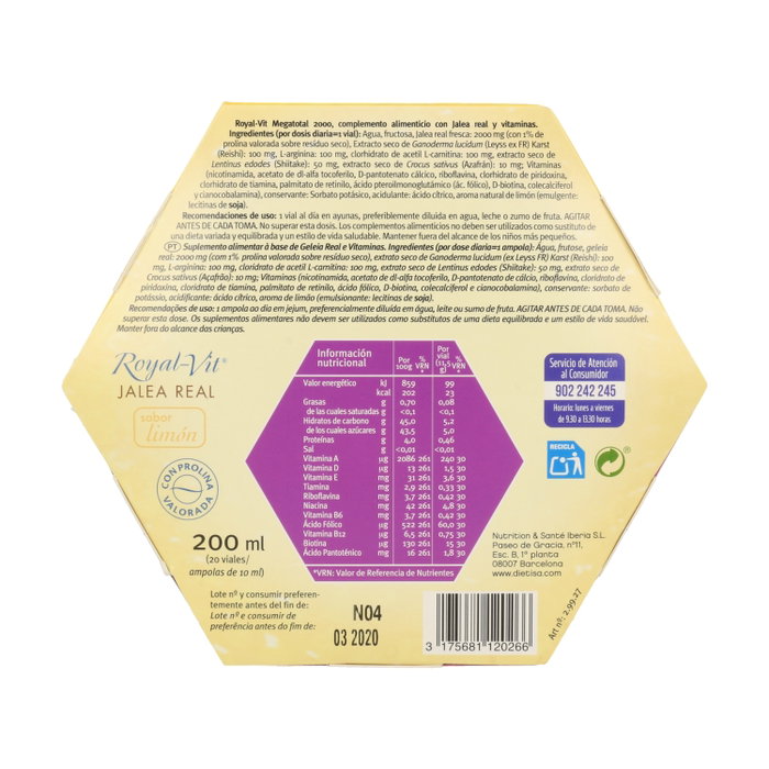 Dietisa Royal Vit Mega Total Jalea Real 2000mg 20 viales