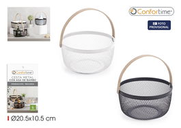 Confortime Cesta Redonda de Metal con Asa de Bambú para Organización, 20.8 cm (Ancho) x 10.7 cm (Alto) x 21.3 cm (Largo) (12 Unidades)