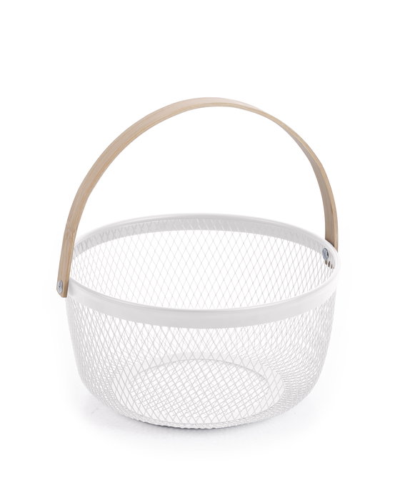 Confortime Cesta Redonda de Metal con Asa de Bambú para Organización, 20.8 cm (Ancho) x 10.7 cm (Alto) x 21.3 cm (Largo) (12 Unidades)